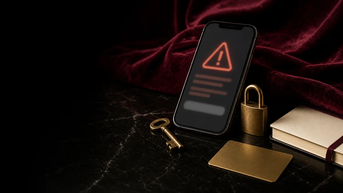 Phone showing a generic suspicious-link warning beside account security items